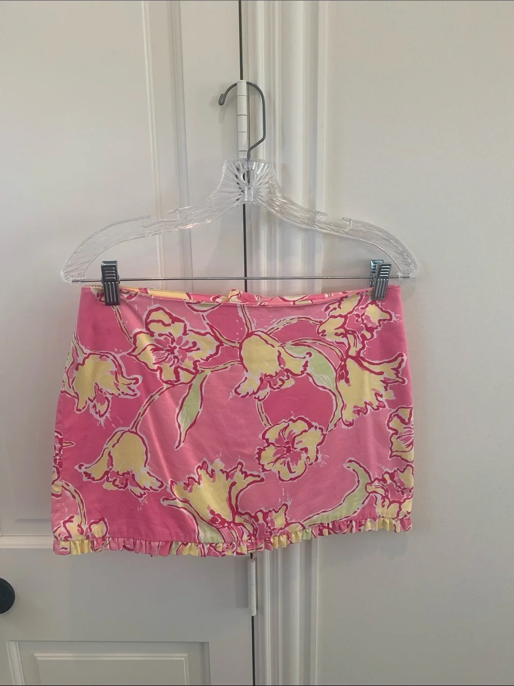 Lilly Pulitzer Pink Floral Print Mini Skirt with Yellow Accents